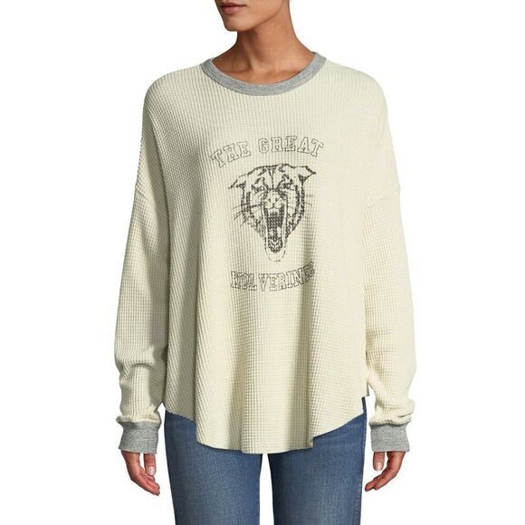 💕THE GREAT💕 The Great Circle Thermal Top ~ Washed White Wolverine Graphic 0 - Picture 10 of 15
